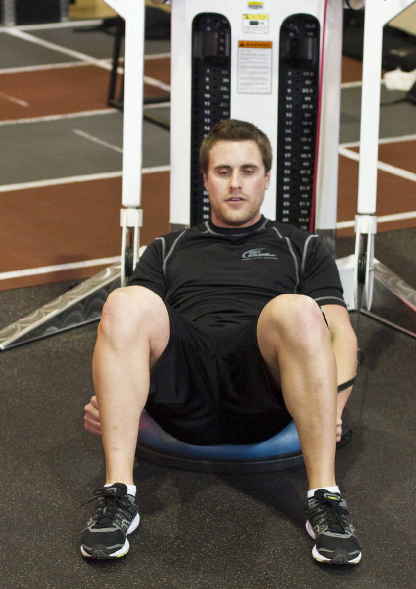 Bosu Ball Cable Crunch With Side Bends — starting position