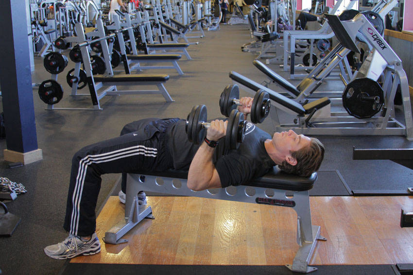 Dumbbell Bench Press with Neutral Grip — end position