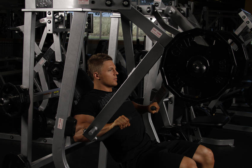 Leverage Decline Chest Press — starting position