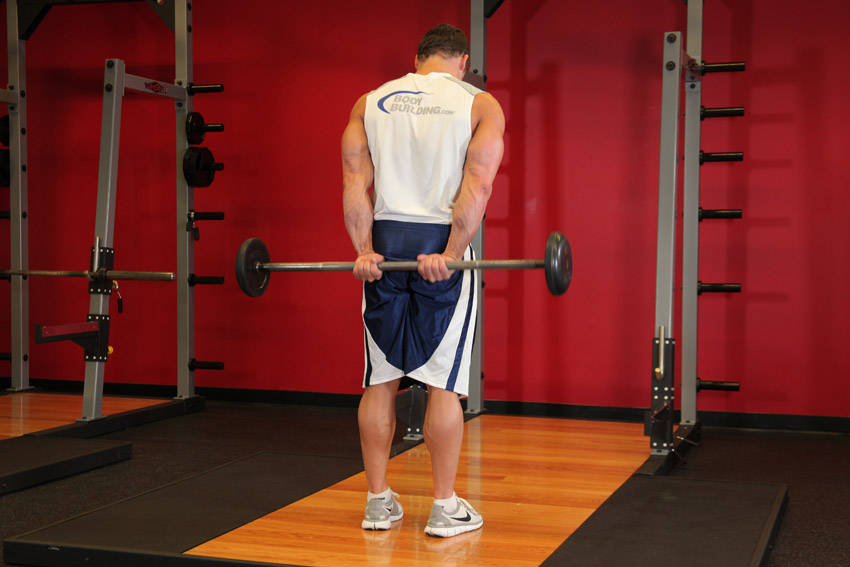 Standing Palms-Up Barbell Behind The Back Wrist Curl — starting position