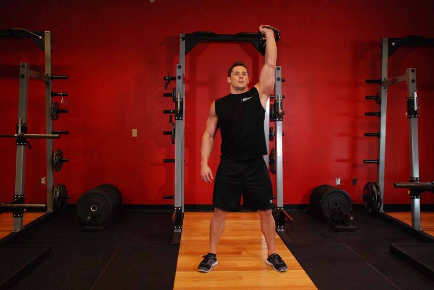 One-Arm Overhead Kettlebell Squats — start