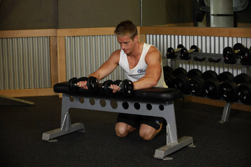 Palms-Down Dumbbell Wrist Curl Over A Bench — end