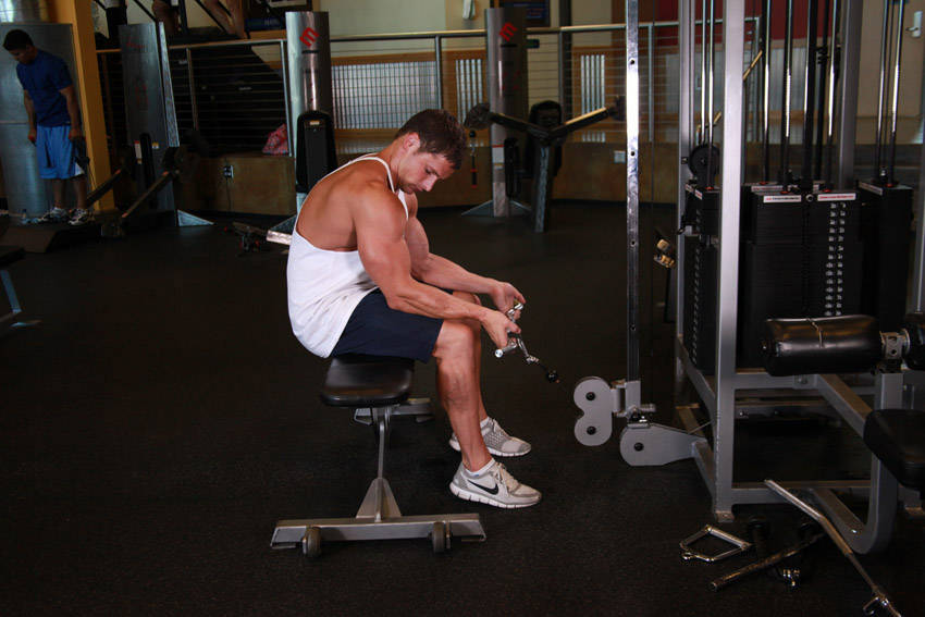 Seated Two-Arm Palms-Up Low-Pulley Wrist Curl — start