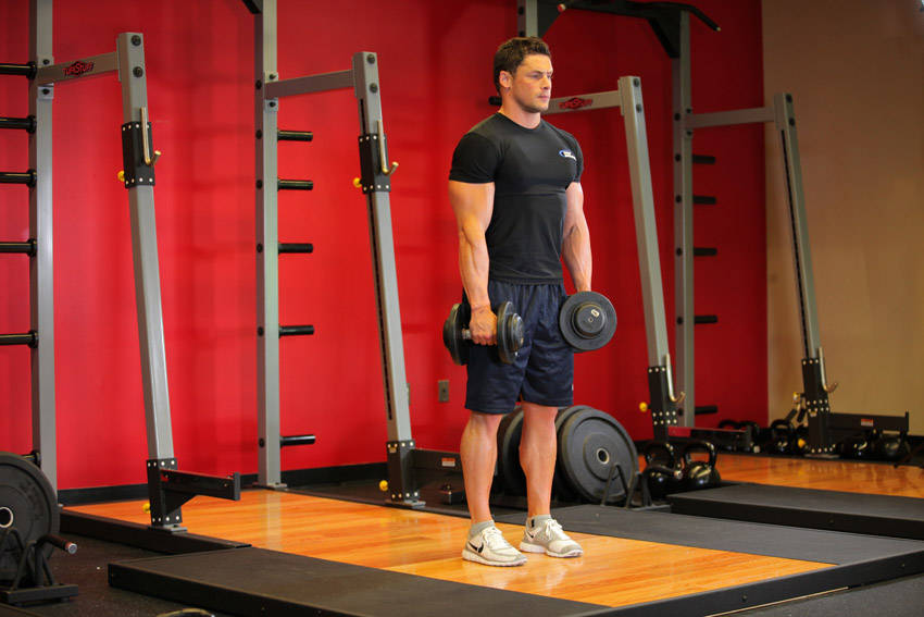 Stiff-Legged Dumbbell Deadlift — start